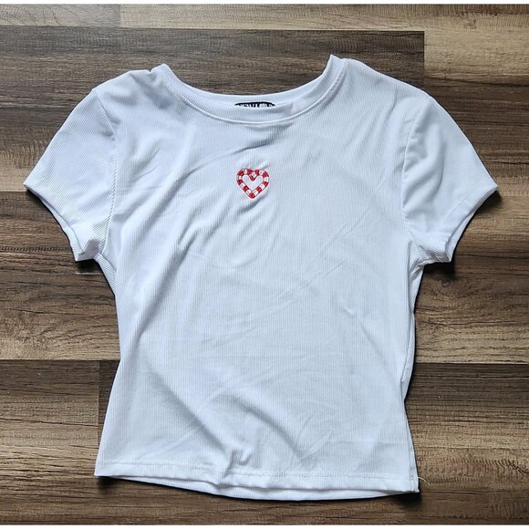 Cute White Ribbed baby tee Candy Cane Heart by NEW LOVE - Picture 1 of 6